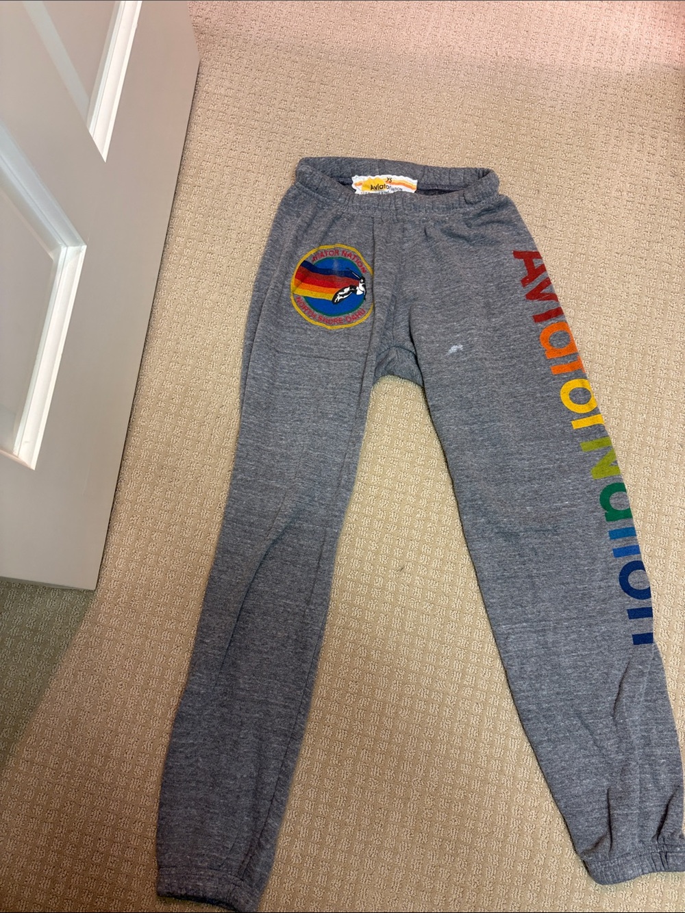 Aviator Nation Gray Joggers with Rainbow Logo Side Print